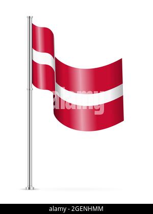Gewellte Flagge Dänemarks auf weißem Hintergrund. Vektorgrafik. Stockfoto
