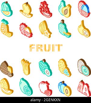 Tropical Fruit Delicious Food Icons Set Vektor Stock Vektor