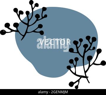 Banner- oder Kartendesign mit Blättern und Laub, isolierte abstrakte Blot-Form mit Silhouettenblumen und Botanik. Romantische oder Vintage-Komposition mit b Stock Vektor