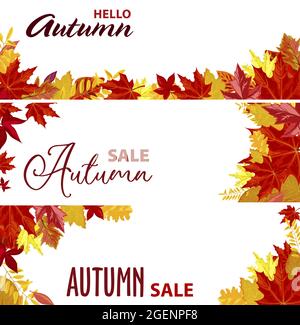 Hallo Herbst, Verkauf und Rabatte Website Banner Stock Vektor