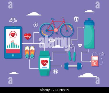 Vierzehn Symbole der Health App Stock Vektor
