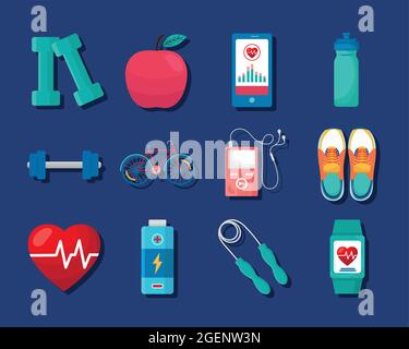 Zwölf Symbole der Health App Stock Vektor