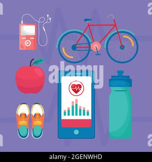 Health App sechs Symbole Stock Vektor