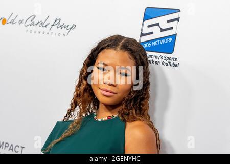 Los Angeles, USA. August 2021. Storm Reid nimmt am 20. August 2021 an der Gala der Harold and Carole Pump Foundation im Beverly Hilton Hotel, Los Angeles, CA Teil.Quelle: Eugene Powers/Alamy Live News Stockfoto