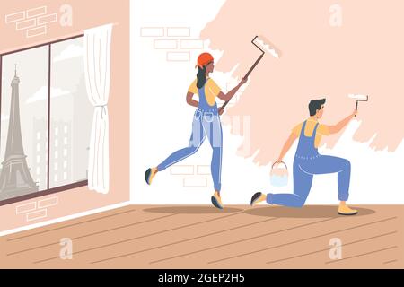 Paar Malerei Wand mit Rollen Stock Vektor