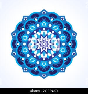 Schönes blaues Mandala-Muster auf weißem Hintergrund Stock Vektor