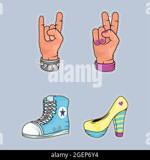 Vier Muster Retro-Set-Icons Stock Vektor