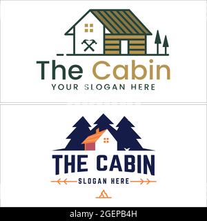 Camp Hütte Jagd Park Outdoor Resort Natur Logo Design Stock Vektor