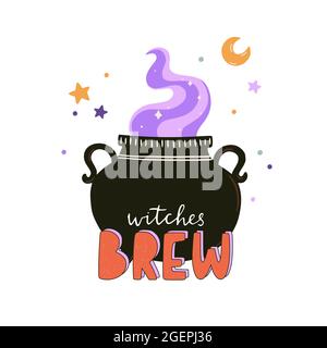 Niedliches Halloween-Muster mit Brühbret. Handgezeichnete Vektorgrafik und Beschriftung. Perfekt für Halloween Party Dekorationen, Poster Design. Stock Vektor