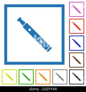 Elektronische Zigarette solide flache Farbe Symbole in quadratischen Rahmen auf weißem Hintergrund Stock Vektor