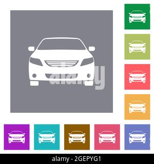 Sportwagen Vorderansicht flache Symbole auf einfache Farbe quadratischen Hintergründen Stock Vektor