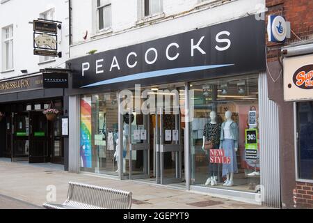 Das Geschäft mit den Pauen in Andover in Großbritannien Stockfoto