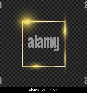 Goldener Luxusrahmen. Goldenes Quadrat mit leuchtendem Effekt. Trendige Luxus-Magische Form. Moderne Bordüre. Vektorgrafik Stock Vektor