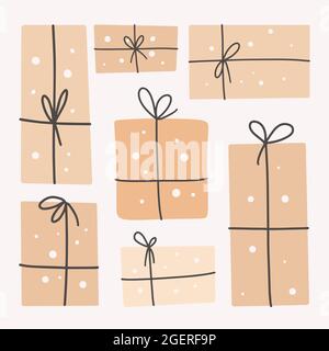 Geschenkschachteln Set, mit Bändern. Anwesend. Dekoratives Papier stilvolle Verpackung für Geschenkverpackung. Stock Vektor