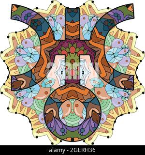 Vektor handgezeichnete Illustration des Uranus-Zeichens auf Mandala. Horoskop Zeichen, magische Symbole, Symbole. Astrologie-Konzept für okkultes Design. Stock Vektor