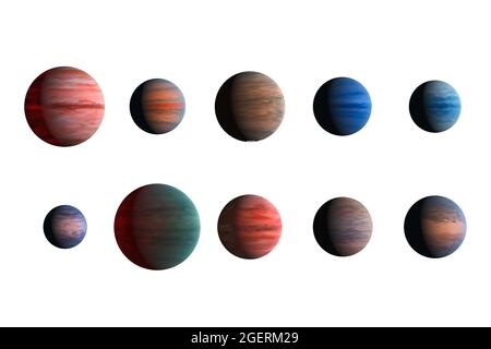 Verschiedene Planeten auf weißem Hintergrund isoliert. Elemente dieses Bildes, die von der NASA eingerichtet wurden. Stockfoto