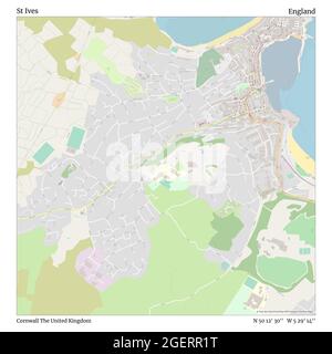 St Ives, Cornwall, Großbritannien, England, N 50 12' 30'', W 5 29' 14'', map, Timeless Map veröffentlicht im Jahr 2021. Reisende, Entdecker und Abenteurer wie Florence Nightingale, David Livingstone, Ernest Shackleton, Lewis and Clark und Sherlock Holmes haben sich bei der Planung von Reisen zu den entlegensten Ecken der Welt auf Karten verlassen.Timeless Maps kartiert die meisten Orte auf der Welt und zeigt die Verwirklichung großer Träume Stockfoto