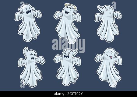 Geister Aufkleber Set. Cartoon-Stil. Sammlung von handgezeichneten halloween niedlichen Spucke. Premium Vector Stock Vektor