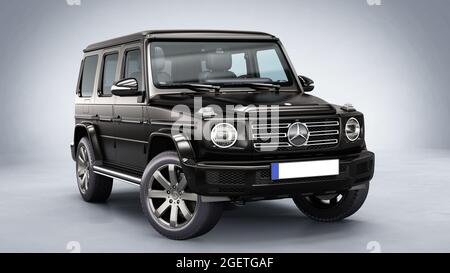 Dunkel schwarz SUV Studio Beleuchtung 3d Renderkonzept . Stockfoto