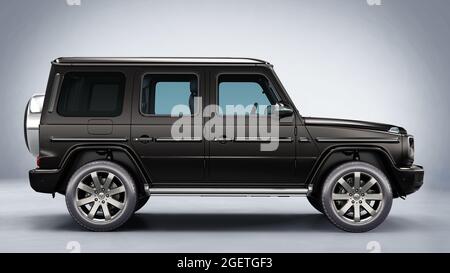 Dunkel schwarz SUV Studio Beleuchtung 3d Renderkonzept . Stockfoto