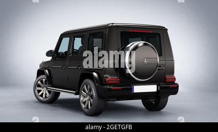 Dunkel schwarz SUV Studio Beleuchtung 3d Renderkonzept . Stockfoto