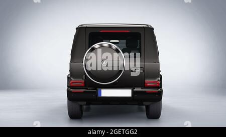 Dunkel schwarz SUV Studio Beleuchtung 3d Renderkonzept . Stockfoto