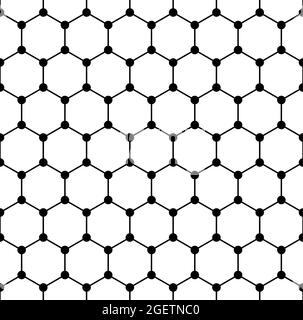 Graphenstruktur, nahtlose Kachel, schematische molekulare Struktur von Graphen, ein Allotrope aus Kohlenstoff, eine einzige Schicht von Kohlenstoffatomen in hexagonalem Raster. Stockfoto