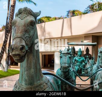 Lebensgroße Bronze-Nachbildung des Royal Taiwanese Chariot und Pferde, Waikoloa Village, Hawaii Island, Hawaii, USA Stockfoto