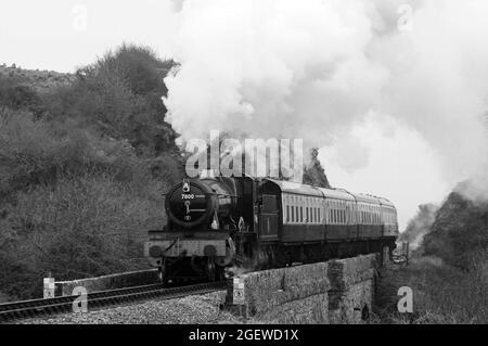 „Lydham Manor“ (läuft als Klassenpionier 7800 „Torquay Manor“) im Broadsands Viaduct. Stockfoto