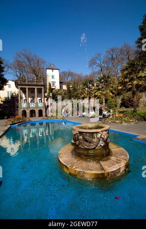 Portmeirion Village wurde als Drehort für die TV-Serie „The Prisoner“ aus den 1960er Jahren mit Patrick McGoohan in Gwynedd, North Wales, Großbritannien, genutzt Stockfoto