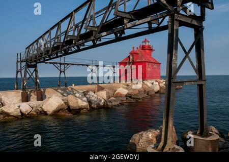 The Breakwater am Sturgeon Bay Ship Canal Pierhead Lighthouse, Sturgeon Bay, Wisconsin, USA Stockfoto