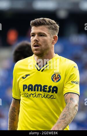 Barcelona, Spanien. August 2021. Alberto Moreno während des La Liga-Spiels zwischen RCD Espanyol und Villarreal CF CF im RCDE-Stadion in Barcelona, Spanien. Quelle: Christian Bertrand/Alamy Live News Stockfoto