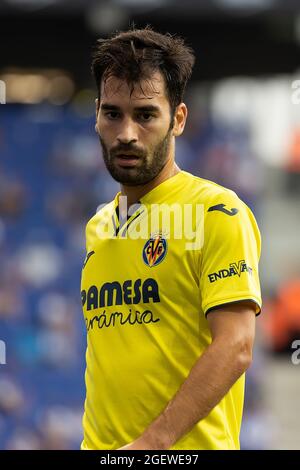 Barcelona, Spanien. August 2021. Trigueros während des La Liga-Spiels zwischen RCD Espanyol und Villarreal CF CF im RCDE-Stadion in Barcelona, Spanien. Quelle: Christian Bertrand/Alamy Live News Stockfoto