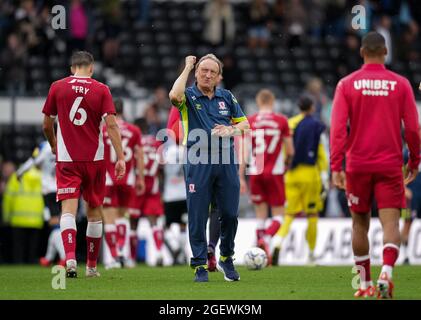 Derby, Großbritannien. August 2021. Midlesbrough-Manager Neil Warnock während des Sky Bet Championship-Spiels zwischen Derby County und Middlesbrough am 21. August 2021 im iPro Stadium, Derby, England. Foto von Andy Rowland. Quelle: Prime Media Images/Alamy Live News Stockfoto