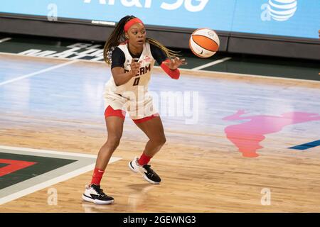 Atlanta, Usa. August 2021. Odyssey Sims (0 Atlanta Dream) spielt beim Spiel der Women's National Basketball Association zwischen Atlanta United und Phoenix Mercury in der Gateway Center Arena in Atlanta, Georgia. KEINE KOMMERZIELLE NUTZUNG. Kredit: SPP Sport Pressefoto. /Alamy Live News Stockfoto