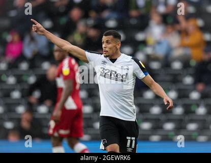 Derby, Großbritannien. August 2021. Ravel Morrison aus Derby County während des Sky Bet Championship-Spiels zwischen Derby County und Middlesbrough im iPro Stadium, Derby, England, am 21. August 2021. Foto von Andy Rowland. Quelle: Prime Media Images/Alamy Live News Stockfoto