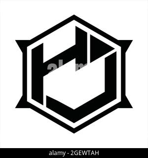 HJ Logo-Monogramm mit Sechseck und scharfer Formvorlage Stock Vektor