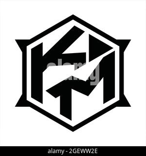 KM-Logo-Monogramm mit Sechseck und scharfer Formvorlage Stock Vektor