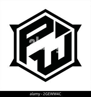 PW Logo-Monogramm mit Sechseck und scharfer Formvorlage Stock Vektor