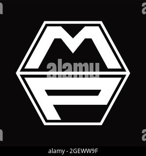 MP-Logo-Monogramm mit Sechseck und scharfer Formvorlage Stock Vektor