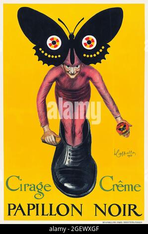 Leonetto Cappiello Kunstwerk. Vintage-Werbeplakat. Cirage Creme, Papillon Noir. Werbung für Schuhputzservice. Stockfoto