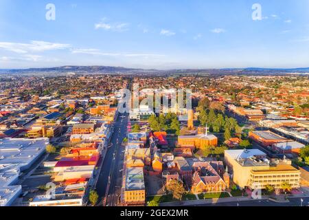 Downtown of Bathurst - ländliche regionale Stadt in Australian Western Plains, Heimat von Bathurst 1000 Autorennen. Stockfoto