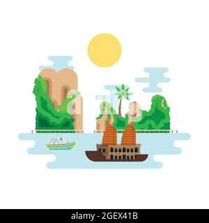 vietnamesische Kulturszene mit Fisch Stock Vektor