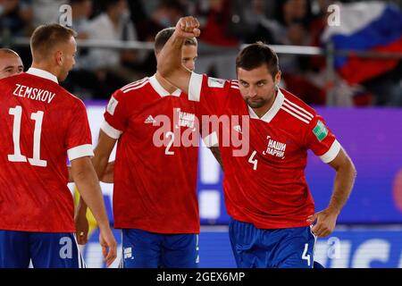 21. August 2021; Luschniki-Stadion, Moskau, Russland: FIFA World Cup Beach Football Turnier; Aleksey Makarov aus Russland, während des Spiels zwischen Russland und Paraguay, für die 2. Runde der Gruppe A Stockfoto