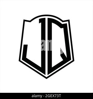 JQ Logo Monogramm mit Schild Form isoliert schwarzen Hintergrund Design-Vorlage Stock Vektor