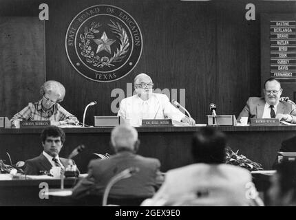 Austin Texas USA, um 1989: Mitglieder des Texas State Board of Education hören sich während einer öffentlichen Versammlung Zeugenaussagen an. ©Bob Daemmrich Stockfoto