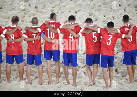 Moskau, Moskau, Russland. August 2021. 21. August 2021. Russland. Moskau. Luzhniki Stadium.Beach Soccer World Cup 2021. Russische Spieler während des Spiels Russland - Paraguay. (Bild: © Daniel Kutepov/ZUMA Press Wire) Stockfoto