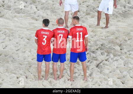 Moskau, Moskau, Russland. August 2021. 21. August 2021. Russland. Moskau. Luzhniki Stadium.Beach Soccer World Cup 2021. Russische Spieler während des Spiels Russland - Paraguay. (Bild: © Daniel Kutepov/ZUMA Press Wire) Stockfoto