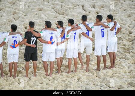 Moskau, Moskau, Russland. August 2021. 21. August 2021. Russland. Moskau. Luzhniki Stadium.Beach Soccer World Cup 2021. Paraguay Spieler während des Spiels Russland - Paraguay. (Bild: © Daniel Kutepov/ZUMA Press Wire) Stockfoto