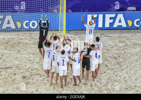 Moskau, Moskau, Russland. August 2021. 21. August 2021. Russland. Moskau. Luzhniki Stadium.Beach Soccer World Cup 2021. Paraguay Spieler während des Spiels Russland - Paraguay. (Bild: © Daniel Kutepov/ZUMA Press Wire) Stockfoto